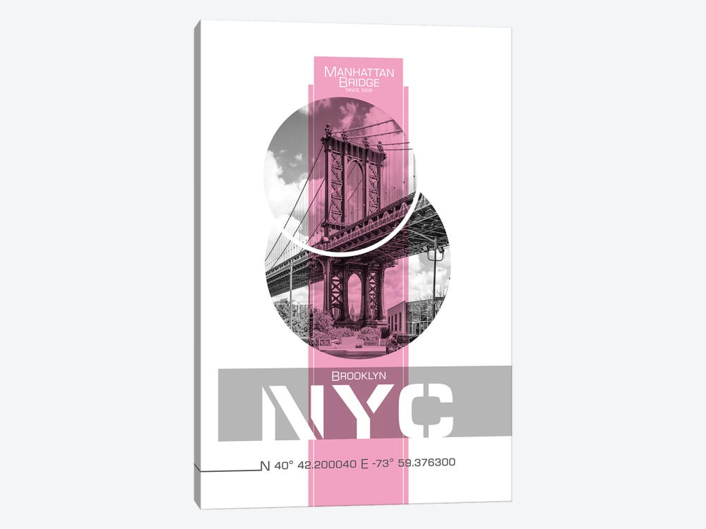 Poster Art NYC Manhattan Bridge | Pink 1-piece Canvas Artwork