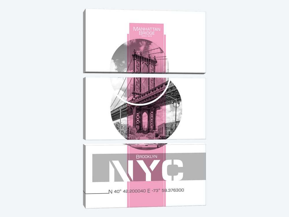 Poster Art NYC Manhattan Bridge | Pink by Melanie Viola 3-piece Canvas Art