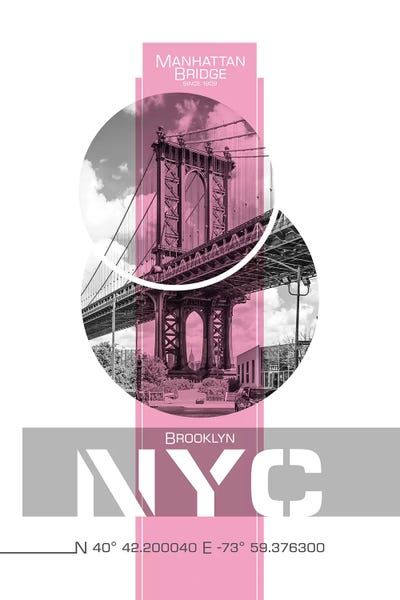 Brooklyn: Poster Art NYC Manhattan Bridge | Pink by Melanie Viola