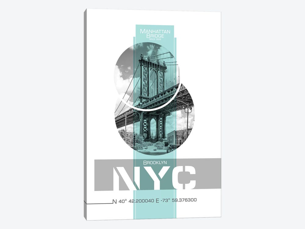Poster Art NYC Manhattan Bridge | Turquoise 1-piece Canvas Print