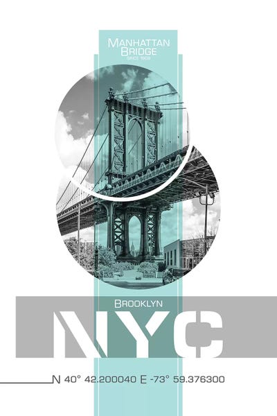 Brooklyn: Poster Art NYC Manhattan Bridge | Turquoise by Melanie Viola