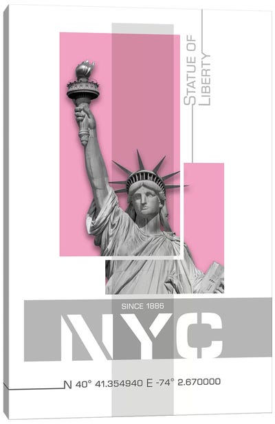 Poster Art NYC Statue Of Liberty | Pink Canvas Art Print - Famous Monuments & Sculptures