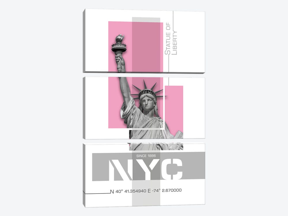 Poster Art NYC Statue Of Liberty | Pink by Melanie Viola 3-piece Canvas Wall Art