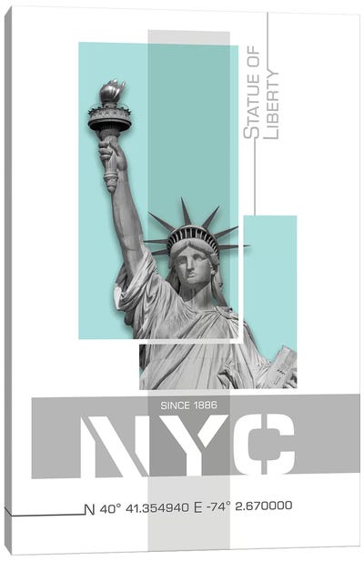 Poster Art NYC Statue Of Liberty | Turquoise Canvas Art Print - Famous Monuments & Sculptures