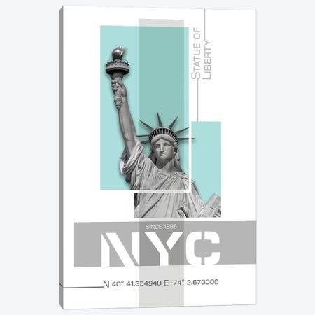 Poster Art NYC Statue Of Liberty | Turquoise Canvas Print #MEV244} by Melanie Viola Art Print