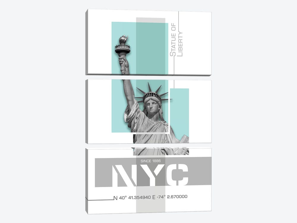 Poster Art NYC Statue Of Liberty | Turquoise by Melanie Viola 3-piece Canvas Art Print
