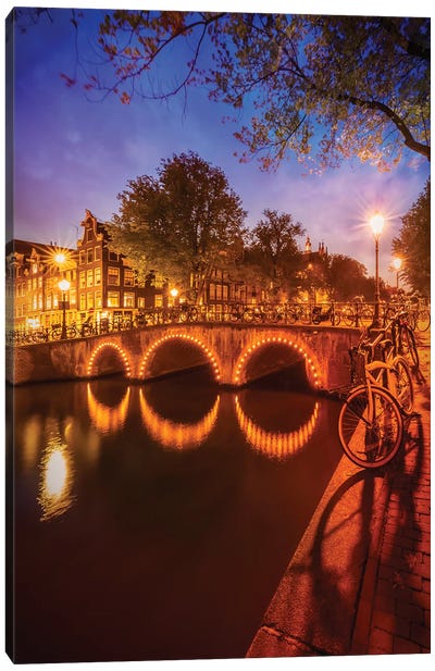 Amsterdam Nightscape from Keizersgracht Canvas Art Print - Amsterdam Skylines