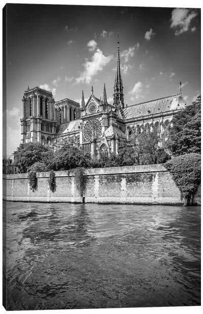 Cathedral Notre Dame In Black & White Canvas Art Print - Paris Art