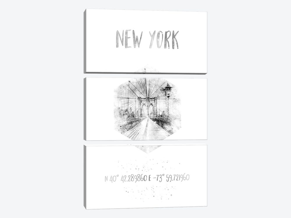 Coordinates NYC Brooklyn Bridge by Melanie Viola 3-piece Canvas Print