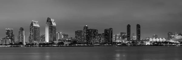 San Diego: San Diego Evening Skyline In Black & White by Melanie Viola