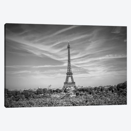 Eiffel Tower Skyline In Black & White Canvas Print #MEV294} by Melanie Viola Canvas Wall Art