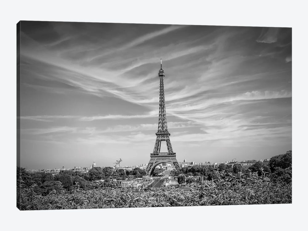 Eiffel Tower Skyline In Black & White by Melanie Viola 1-piece Canvas Artwork