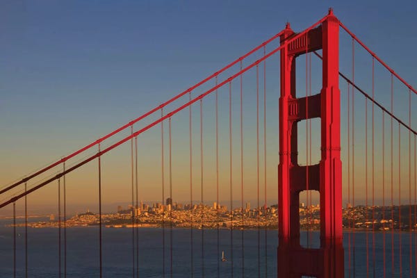 San Francisco Skylines: Golden Gate Bridge At Sunset by Melanie Viola