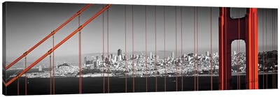 Golden Gate Bridge Panoramic Downtown View Canvas Art Print - Panoramic Cityscapes