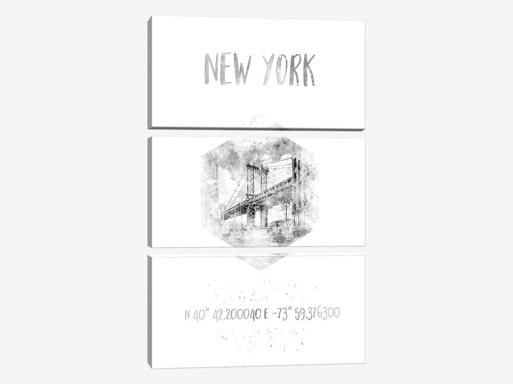 Coordinates NYC Manhattan Bridge by Melanie Viola 3-piece Canvas Print