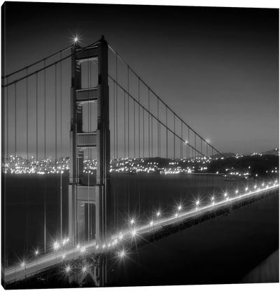 Evening Cityscape Of Golden Gate Bridge | Monochrome Canvas Art Print - Golden Gate Bridge