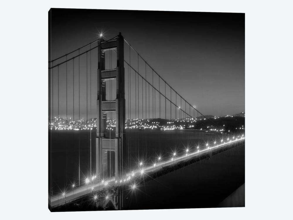 Evening Cityscape Of Golden Gate Bridge | Monochrome by Melanie Viola 1-piece Canvas Wall Art