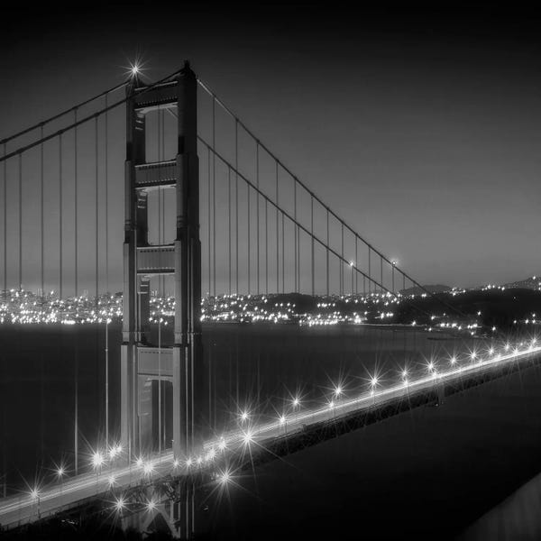 Golden Gate Bridge: Evening Cityscape Of Golden Gate Bridge | Monochrome by Melanie Viola