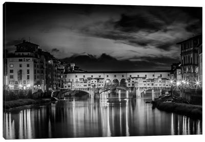 Florence Idyllic Ponte Vecchio At Night Canvas Art Print - Florence