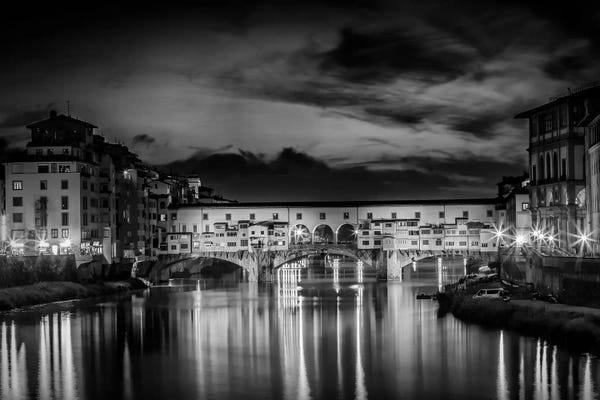 Bridges: Florence Idyllic Ponte Vecchio At Night by Melanie Viola
