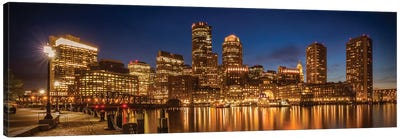 Boston Fan Pier Park & Skyline In The Evening | Panoramic Canvas Art Print - Boston Art