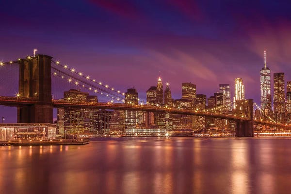 Famous Bridges: Brooklyn Bridge New York City Sunset by Melanie Viola