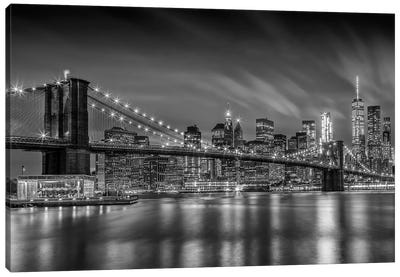 Brooklyn Bridge Nightly Impressions Canvas Art Print - New York City Skylines