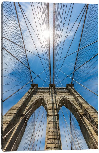 New York City Brooklyn Bridge Skyhigh Canvas Art Print - Brooklyn Bridge