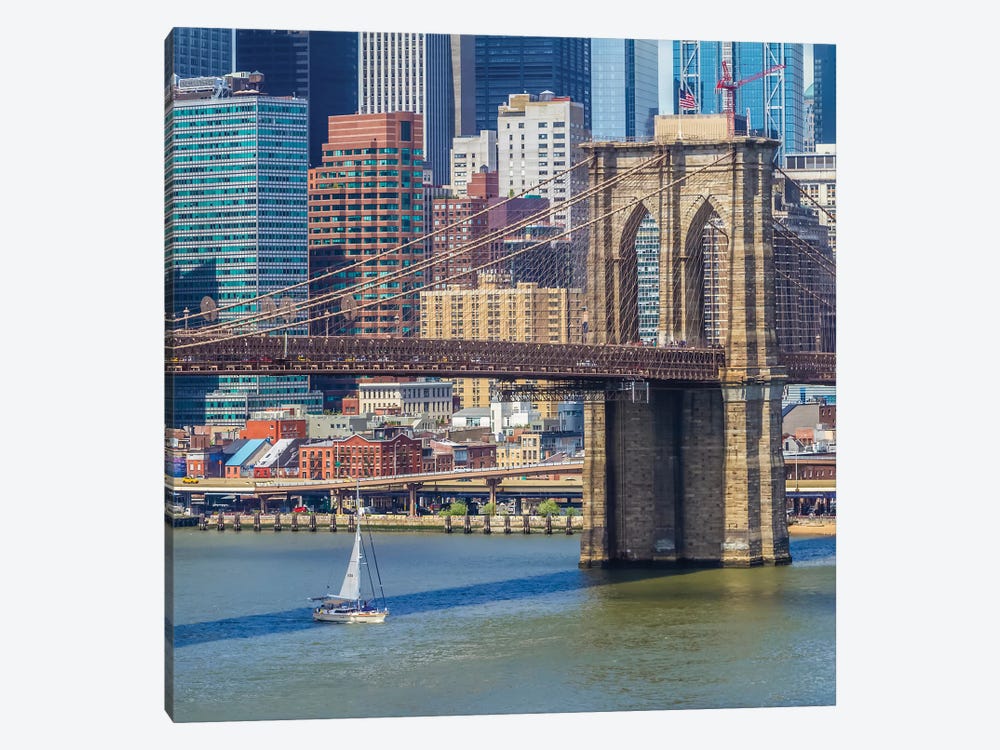 New York City Brooklyn Bridge And Manhattan Skyline by Melanie Viola 1-piece Canvas Print