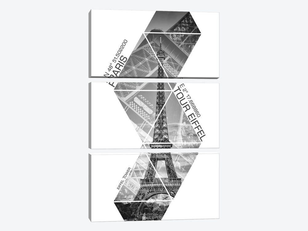 Coordinates Paris Eiffel Tower III by Melanie Viola 3-piece Art Print