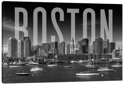 Skyline Of Boston Monochrome Canvas Art Print - Boston Art