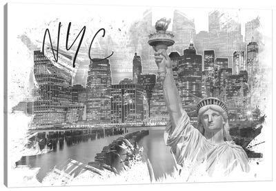 Trendy Manhattan Collage Canvas Art Print - Statue of Liberty Art