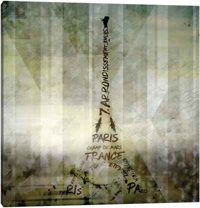 Digital Art Paris Eiffel Tower Canvas Art Print - Paris Typography