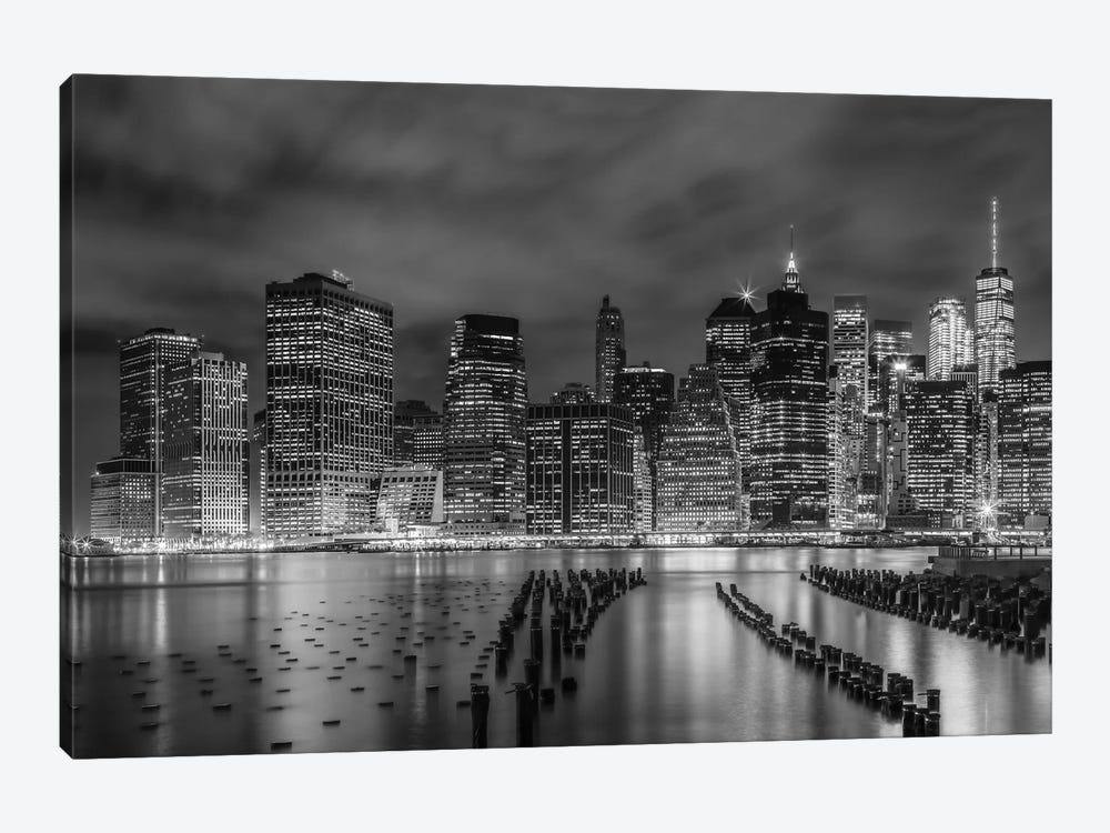 New York City Monochrome Night Impressions by Melanie Viola 1-piece Canvas Art Print