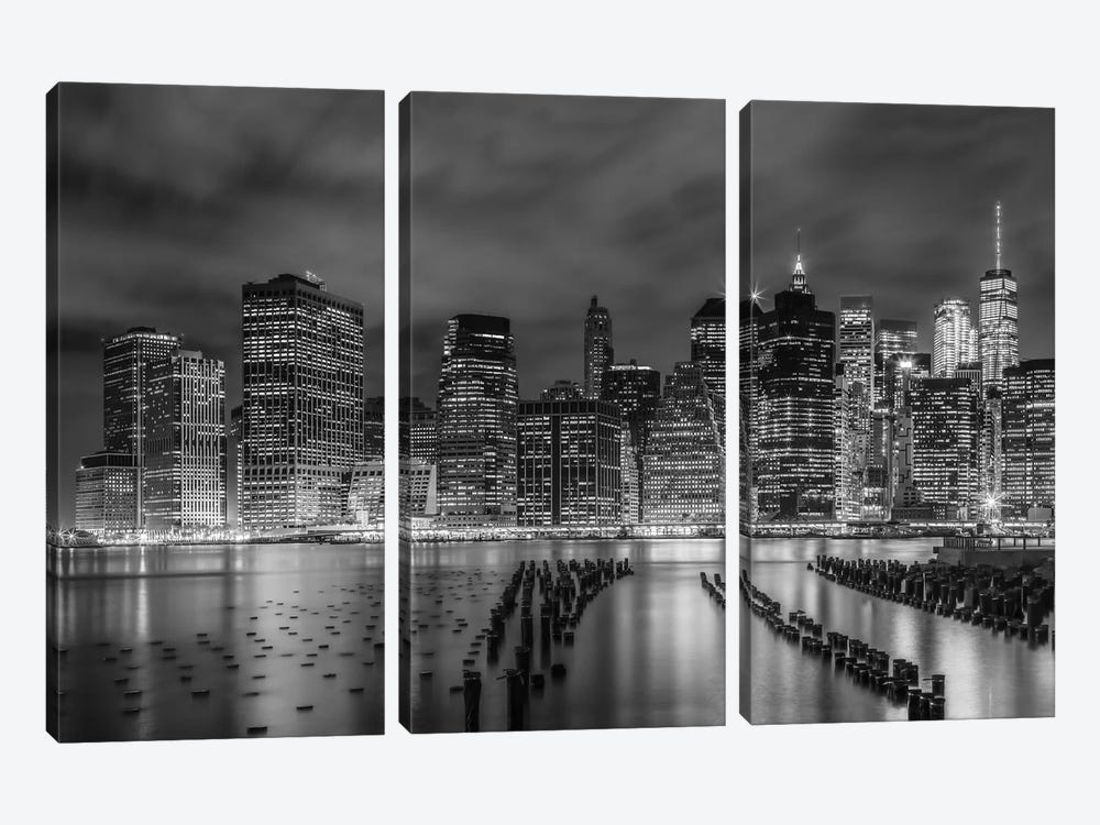 New York City Monochrome Night Impressions by Melanie Viola 3-piece Canvas Print