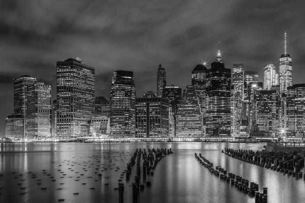New York City Skylines: New York City Monochrome Night Impressions by Melanie Viola