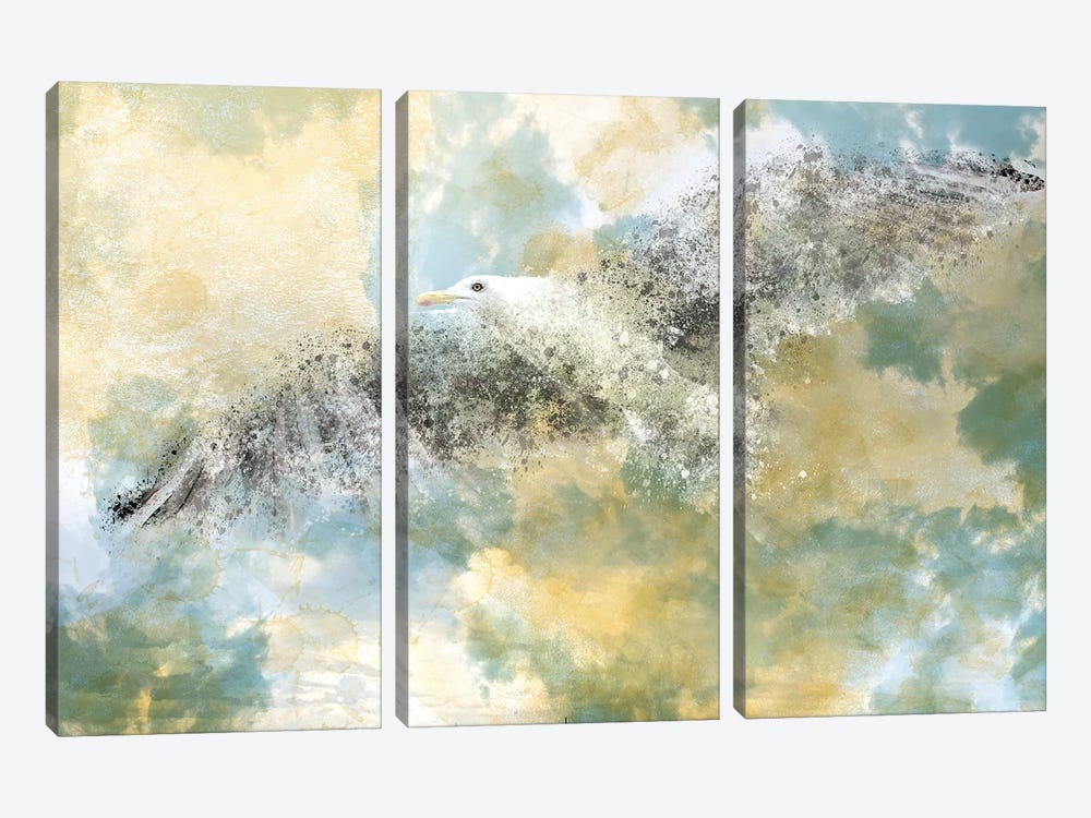 Digital Art Vanishing Seagull by Melanie Viola 3-piece Canvas Art Print