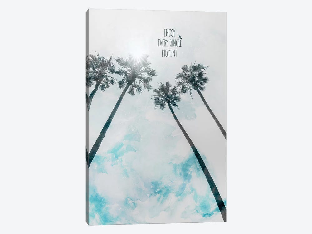 Palm Trees With Sun | Enjoy Every Single Moment by Melanie Viola 1-piece Art Print