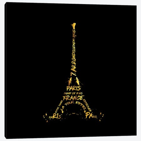Digital Art Eiffel Tower - Black & Golden Canvas Print #MEV39} by Melanie Viola Art Print