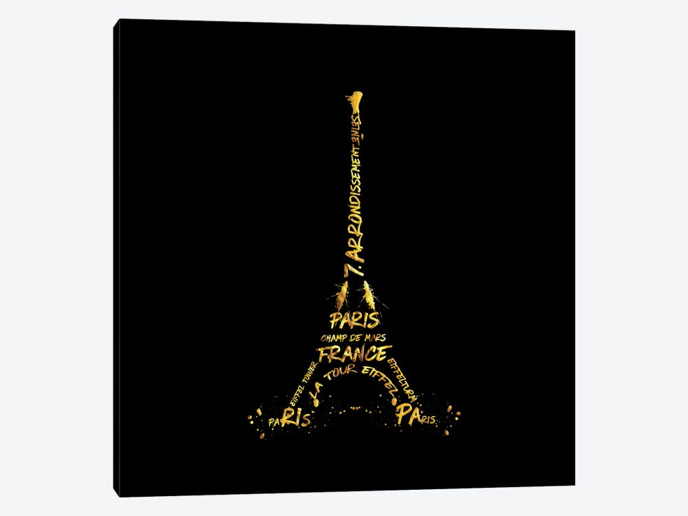 Digital Art Eiffel Tower - Black & Golden by Melanie Viola 1-piece Canvas Art