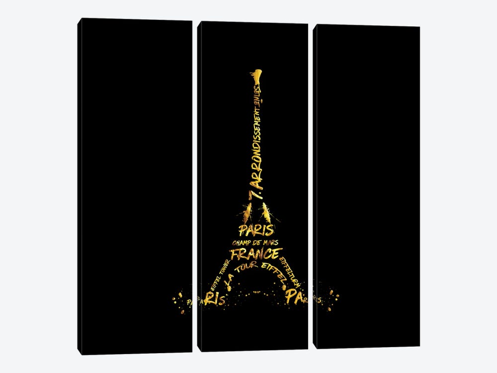 Digital Art Eiffel Tower - Black & Golden by Melanie Viola 3-piece Canvas Artwork