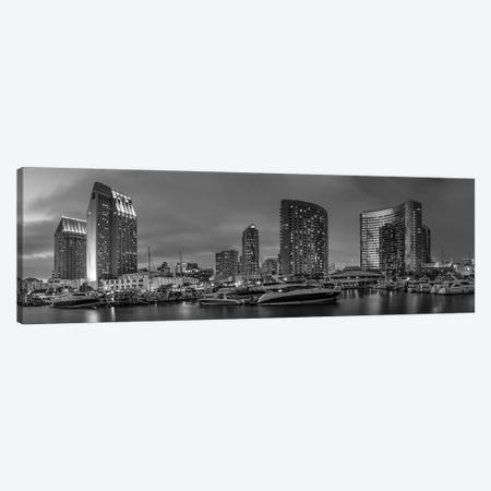 San Diego Evening Skyline | Monochrome Panorama Canvas Print #MEV424} by Melanie Viola Canvas Art Print