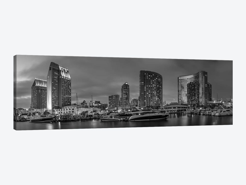 San Diego Evening Skyline | Monochrome Panorama by Melanie Viola 1-piece Art Print