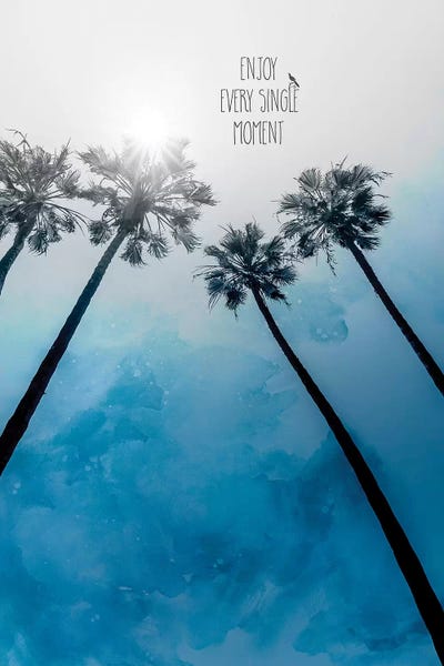 Palm Trees Classic Blue | Enjoy Every Single Moment by Melanie Viola canvas print