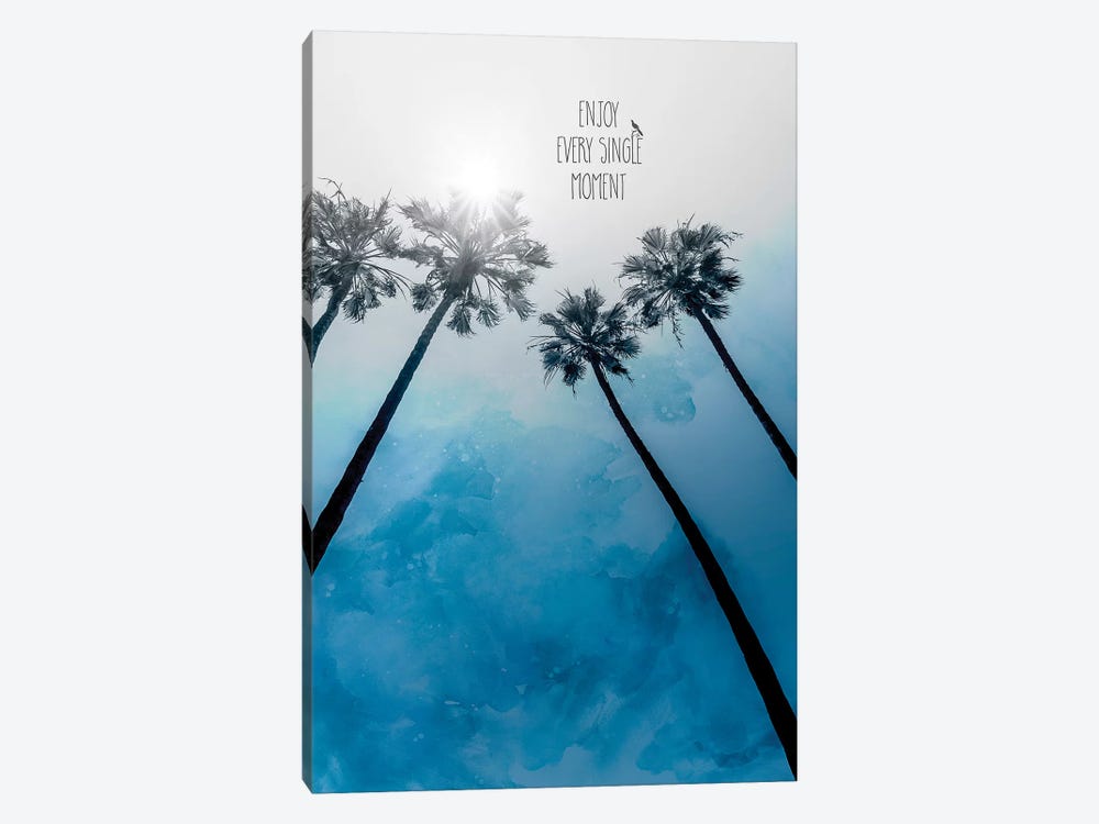 Palm Trees Classic Blue | Enjoy Every Single Moment by Melanie Viola 1-piece Canvas Print