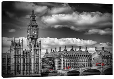 London Big Ben & Red Bus Canvas Art Print - London Skylines