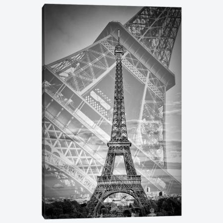 Eiffel Tower Double Exposure II | Monochrome Canvas Print #MEV457} by Melanie Viola Canvas Artwork