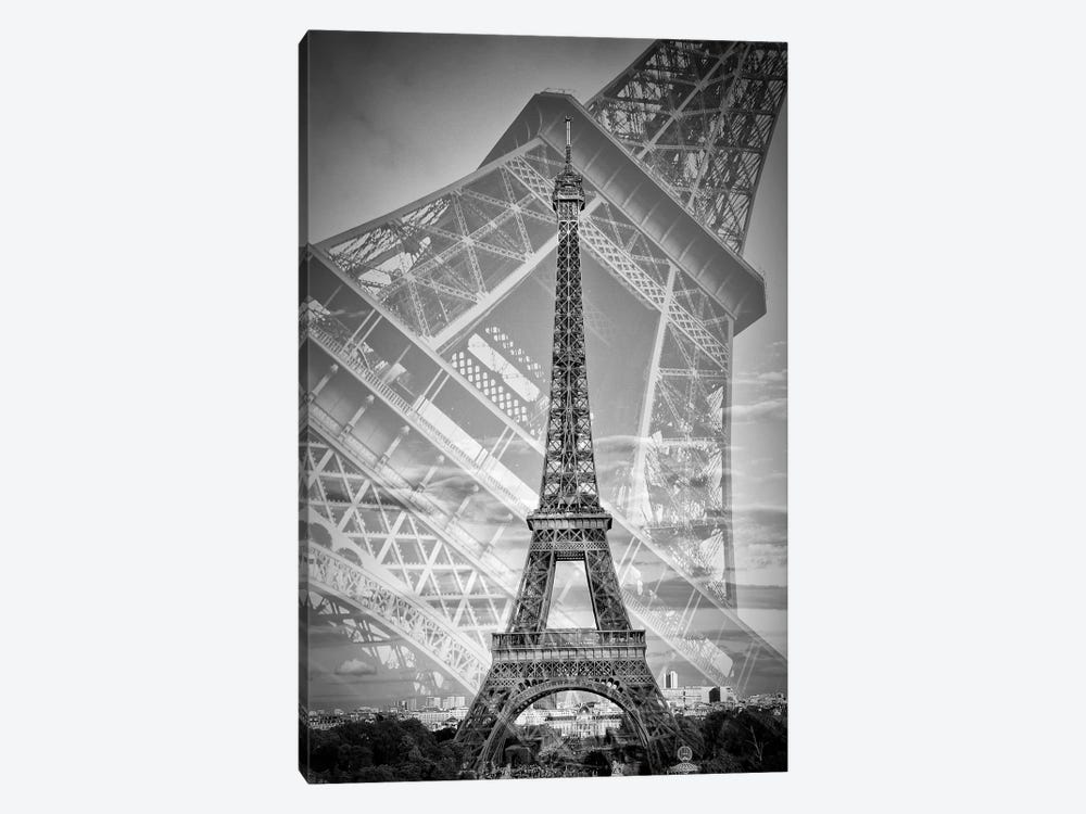 Eiffel Tower Double Exposure II | Monochrome by Melanie Viola 1-piece Canvas Art Print