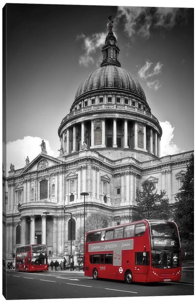 London St. Paul’S Cathedral & Red Bus Canvas Art Print - England Art
