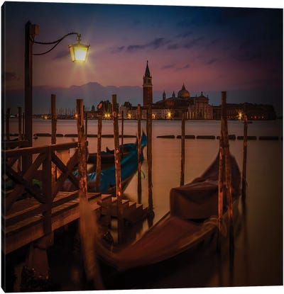 Venice Gondolas During Sunrise Canvas Art Print - Canoe Art